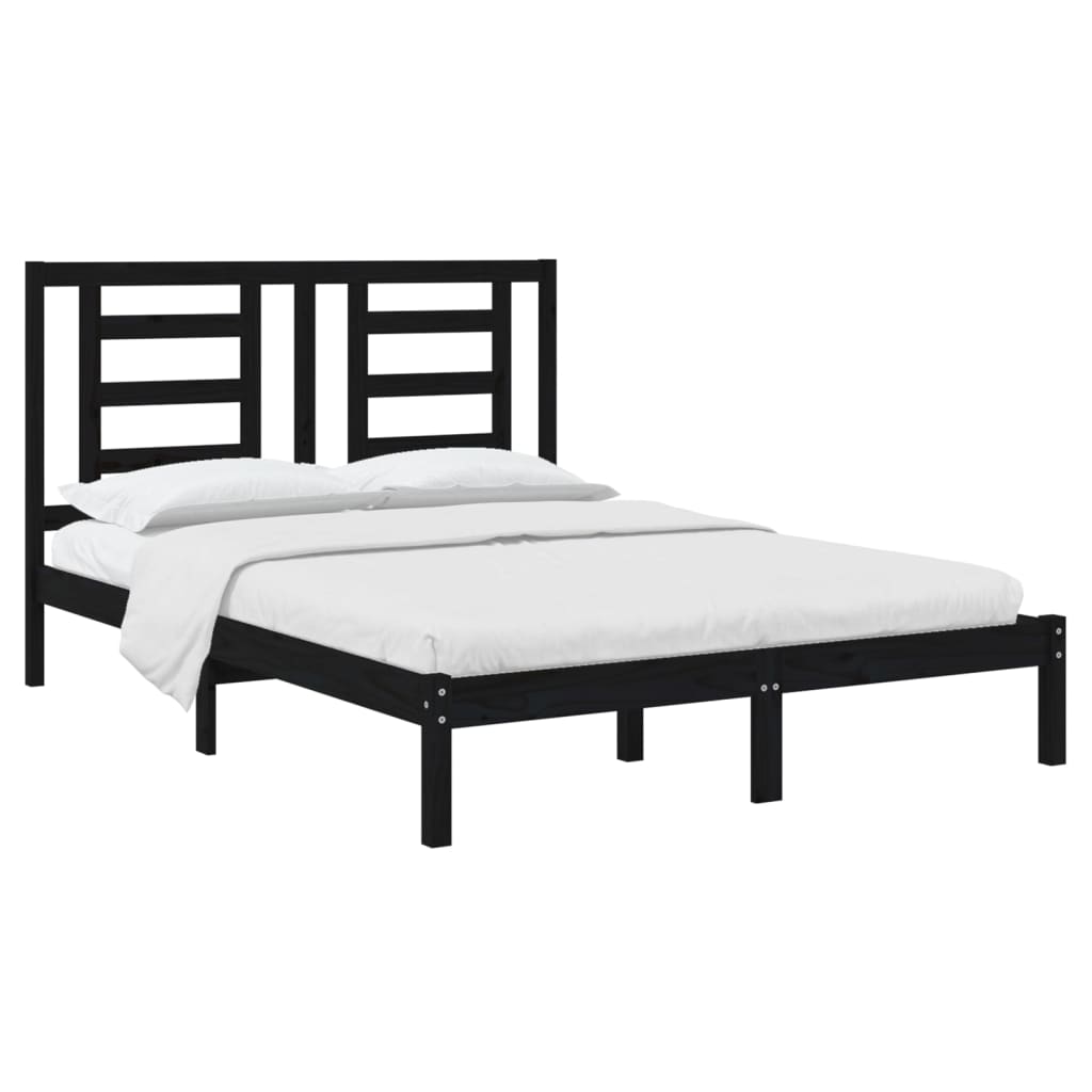 Bedframe Massief Grenenhout Zwart 135X190 Cm 4Ft6 Double