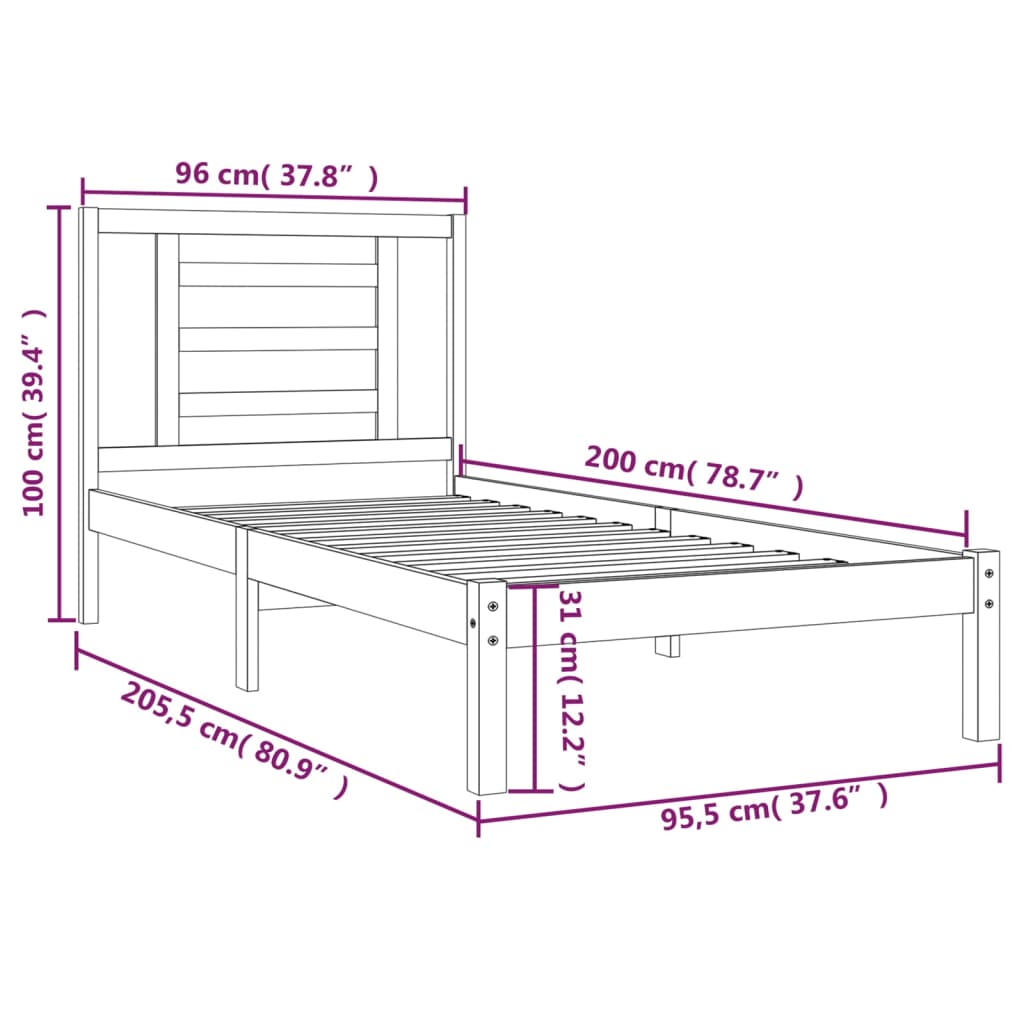 Bedframe Massief Grenenhout Wit 90X200 Cm