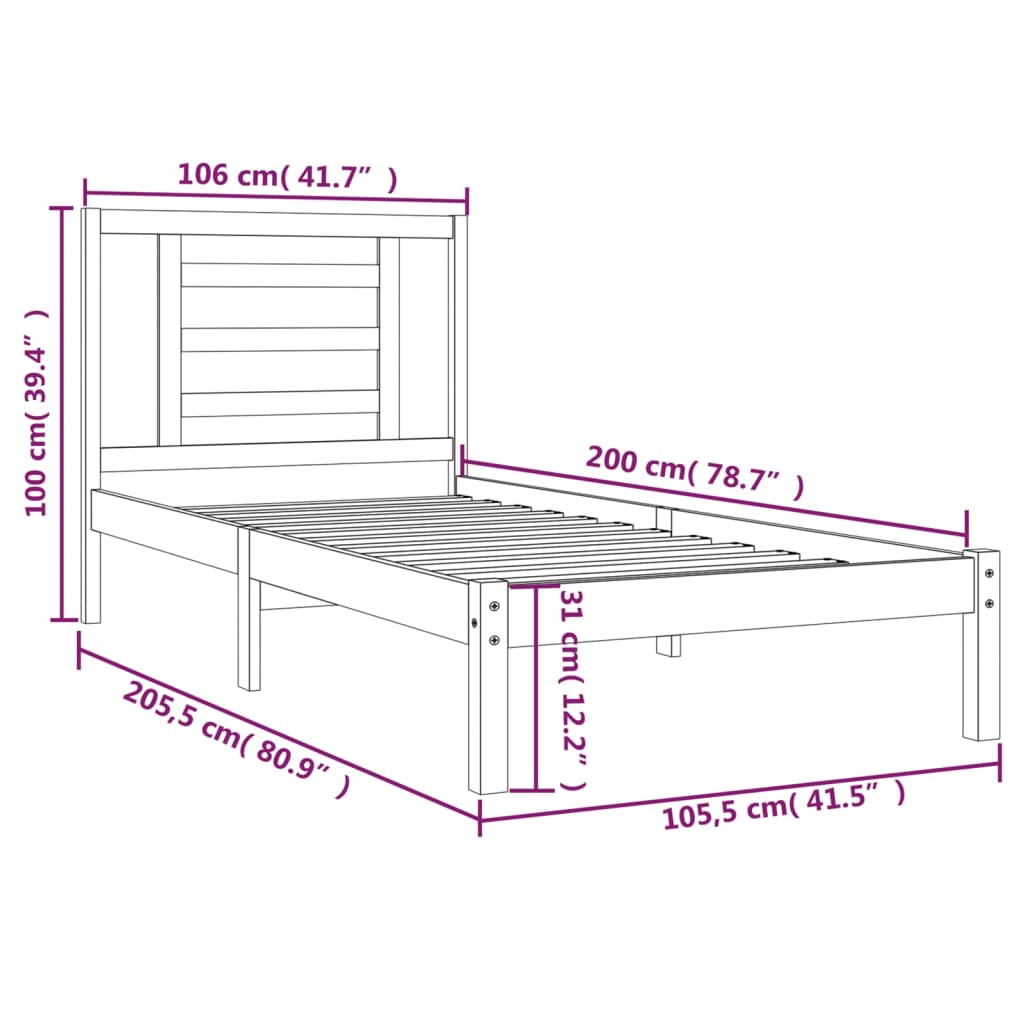 Bedframe Massief Grenenhout Wit 100X200 Cm
