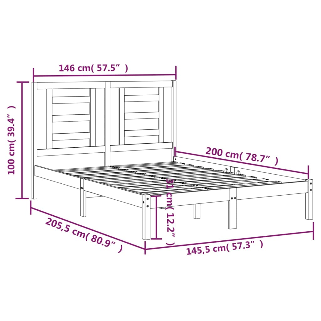 Bedframe Massief Grenenhout Wit 140X200 Cm