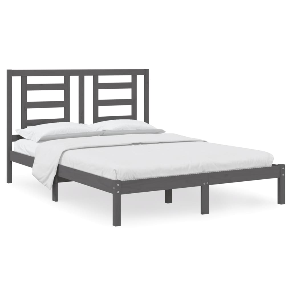 Bedframe Massief Grenenhout Grijs 140X200 Cm