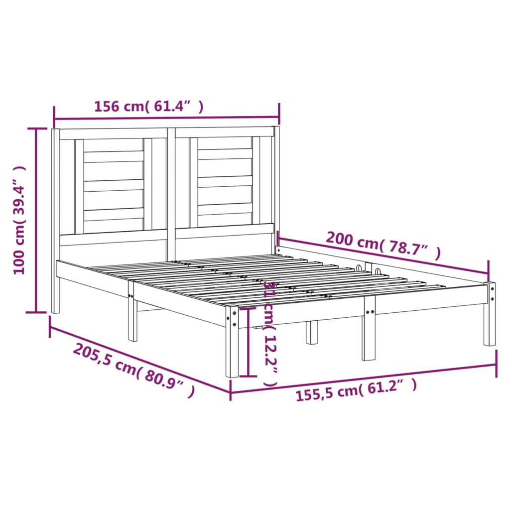 Bedframe Grenenhout Honingbruin 150X200 Cm 5Ft King Size