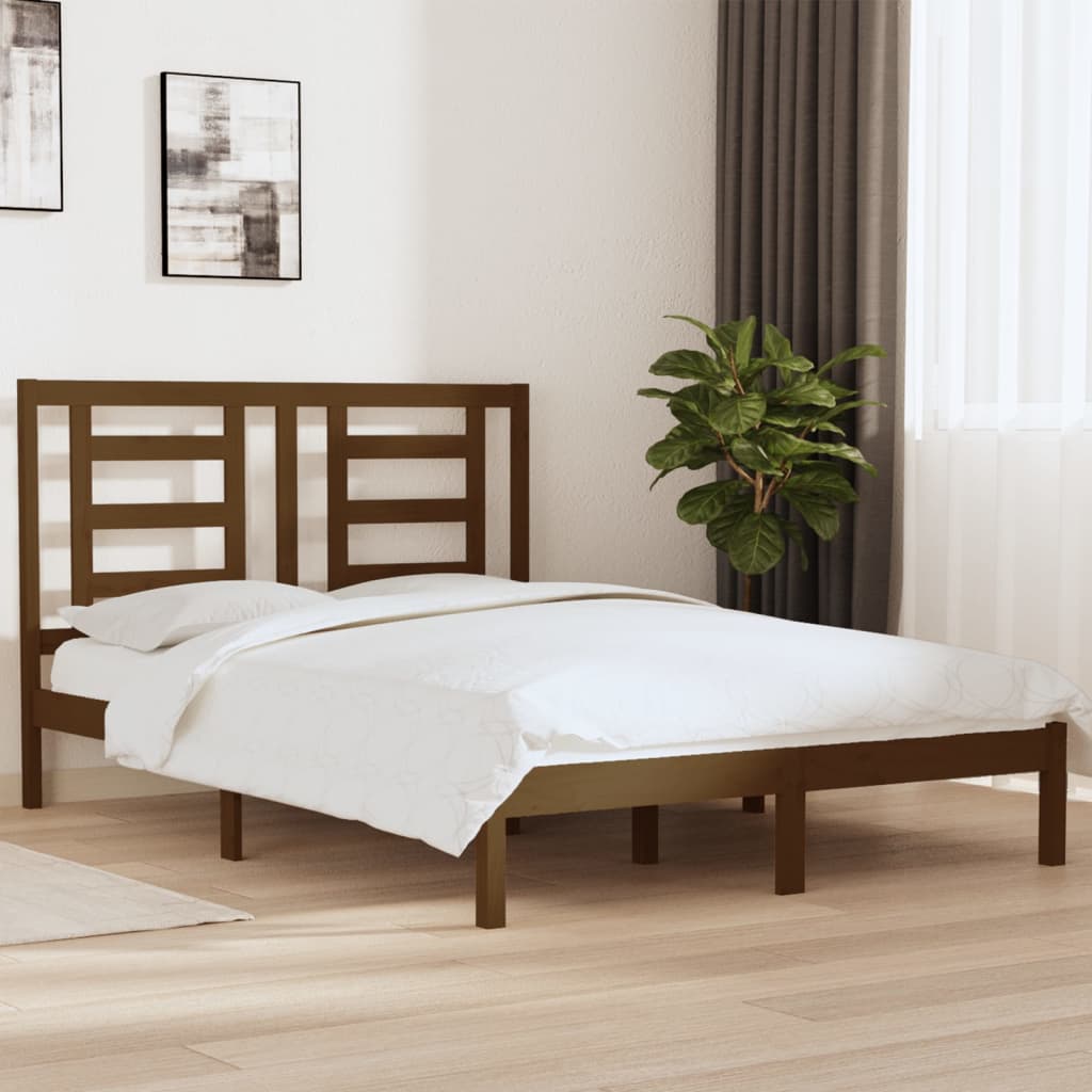 Bedframe Grenenhout Honingbruin 150X200 Cm 5Ft King Size