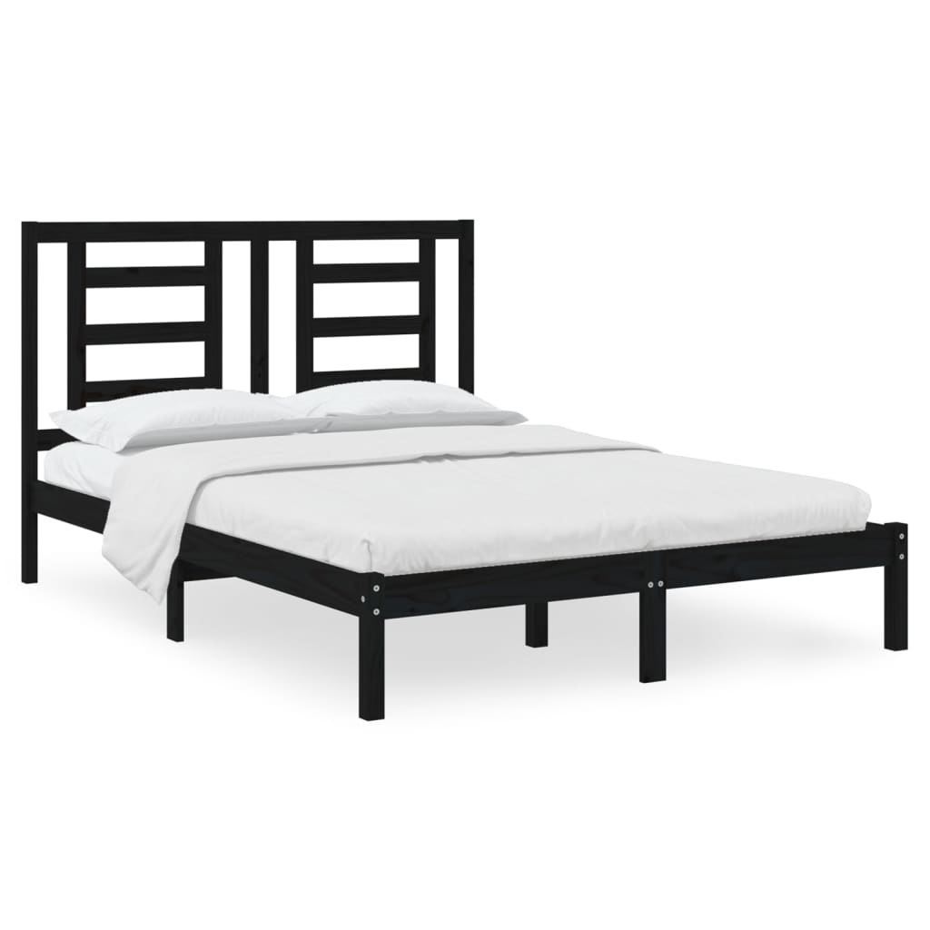 Bedframe Massief Grenenhout Zwart 150X200 Cm 5Ft King Size