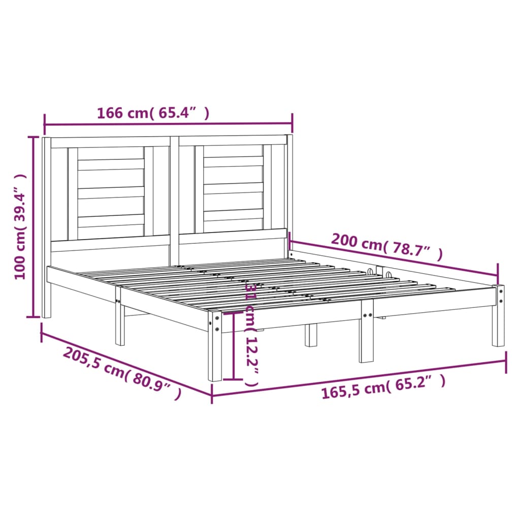 Bedframe Massief Grenenhout Grijs 160X200 Cm