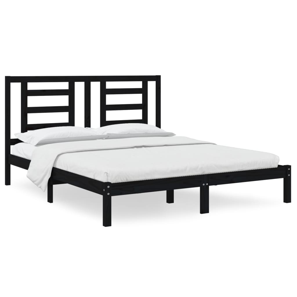Bedframe Massief Grenenhout Zwart 160X200 Cm