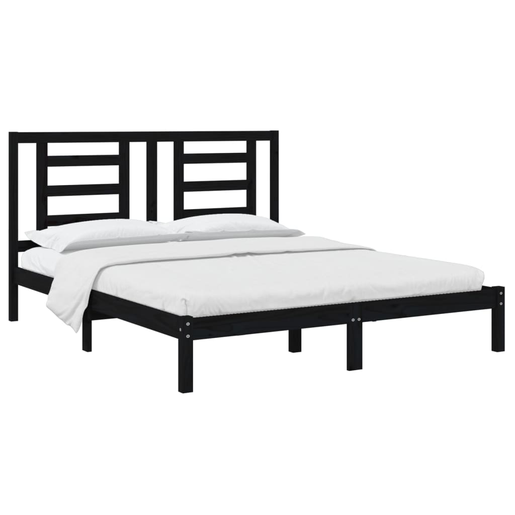 Bedframe Massief Grenenhout Zwart 160X200 Cm