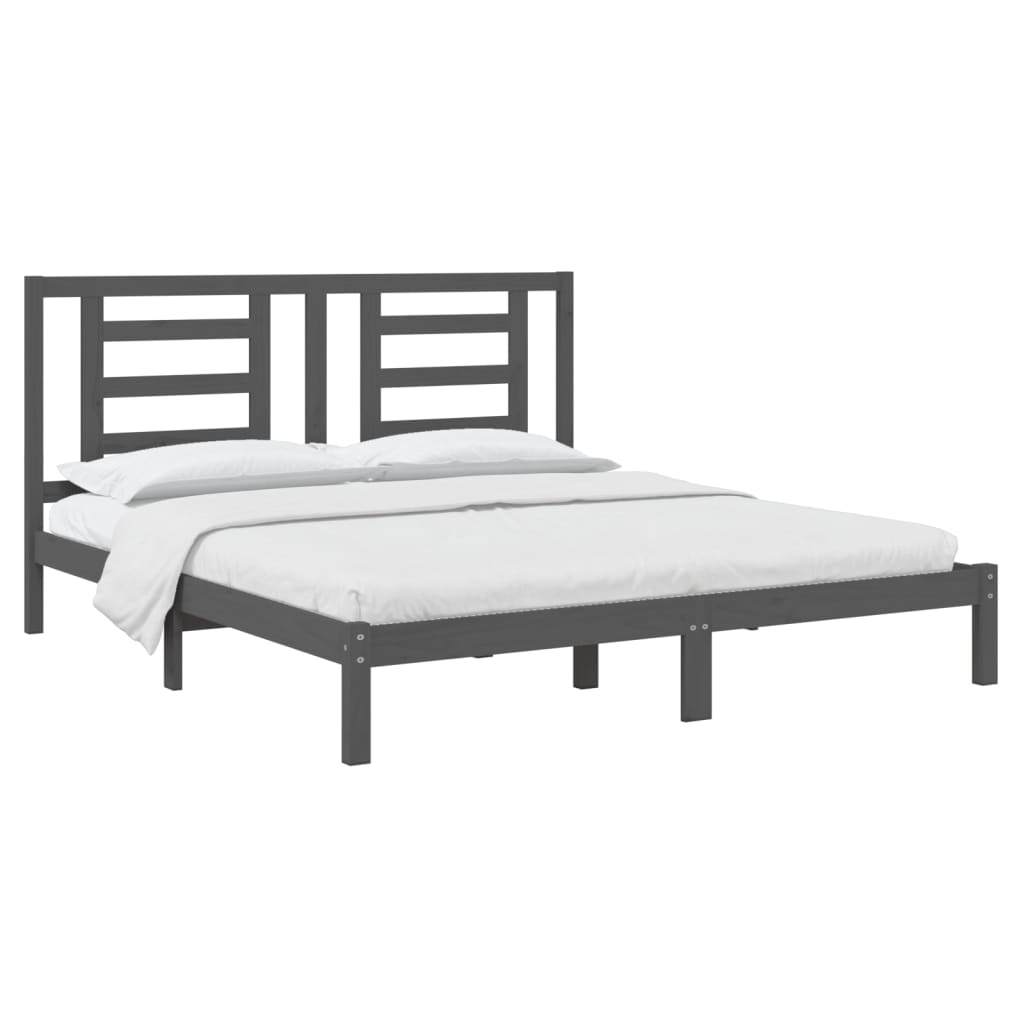 Bedframe Massief Hout Grijs 180X200 Cm 6Ft Super King