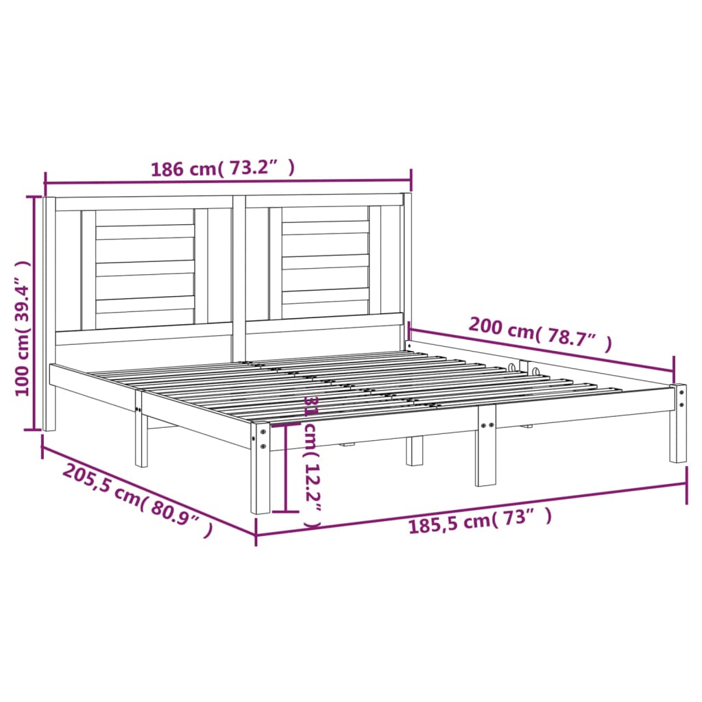 Bedframe Massief Hout Grijs 180X200 Cm 6Ft Super King