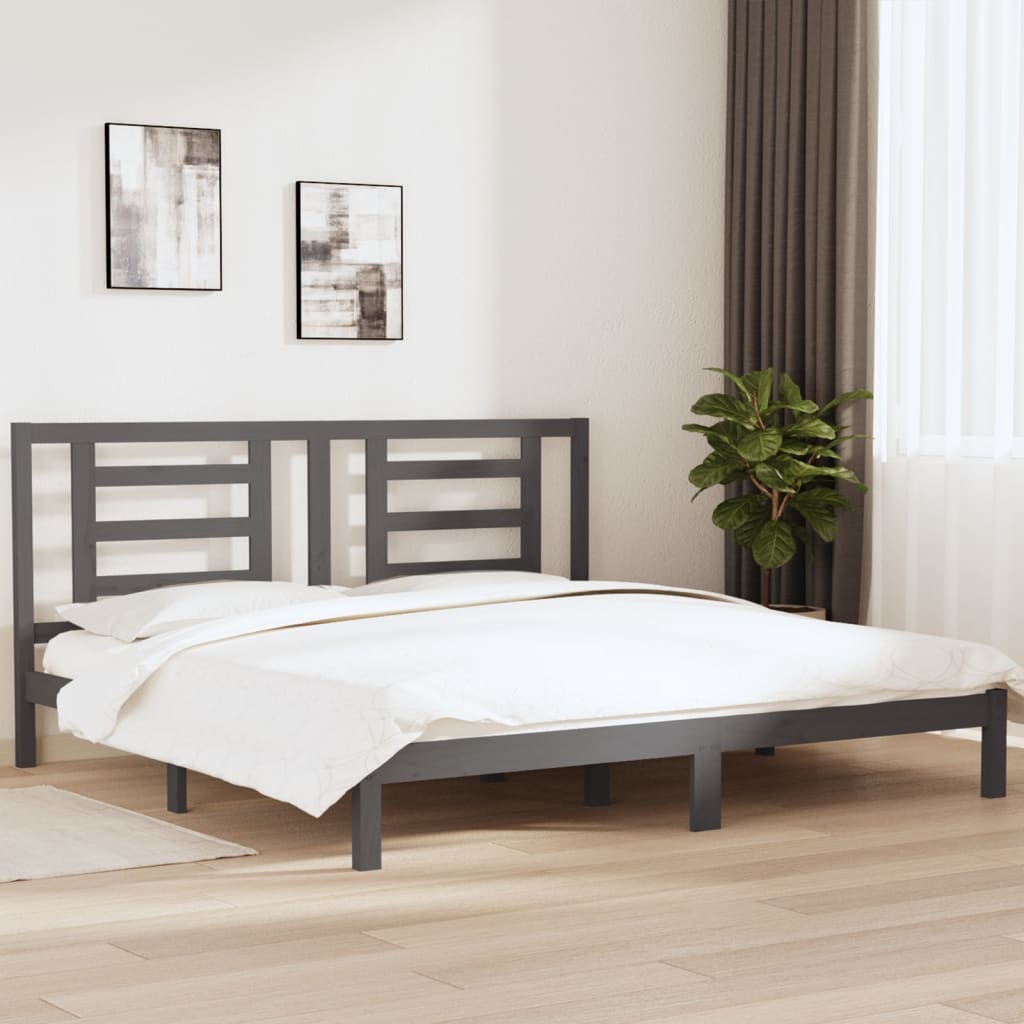 Bedframe Massief Grenenhout Grijs 200X200 Cm