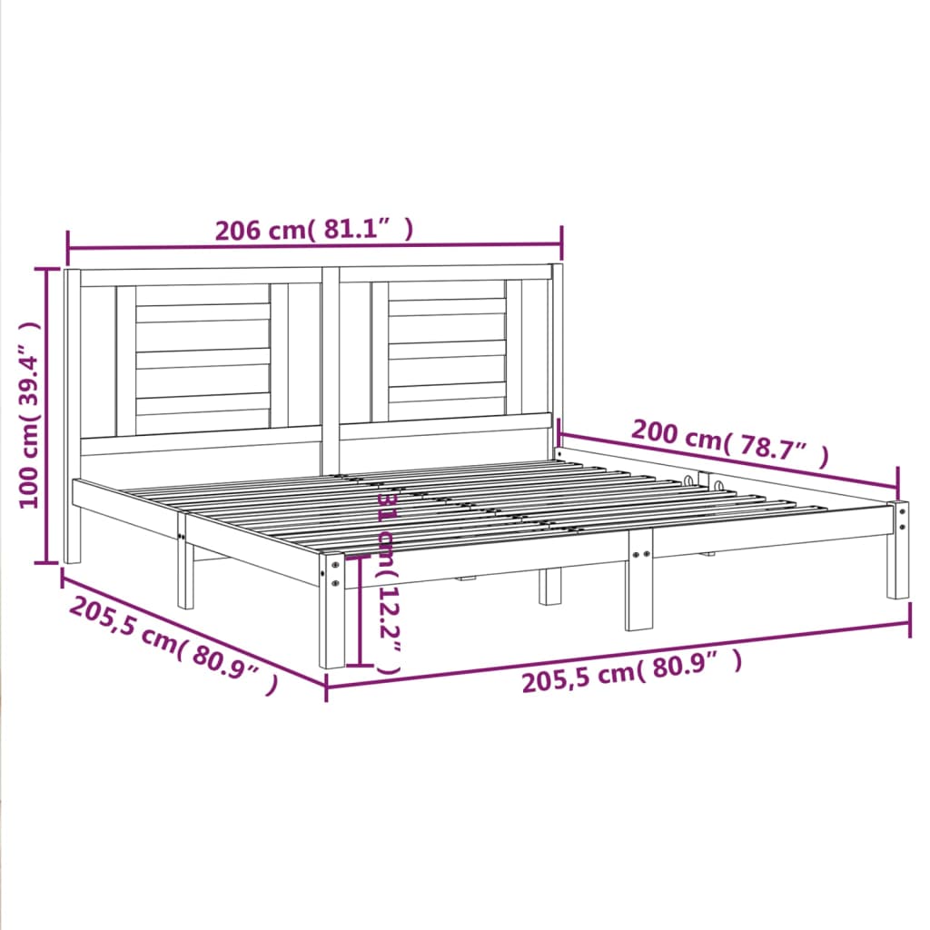 Bedframe Massief Grenenhout Honingbruin 200X200 Cm