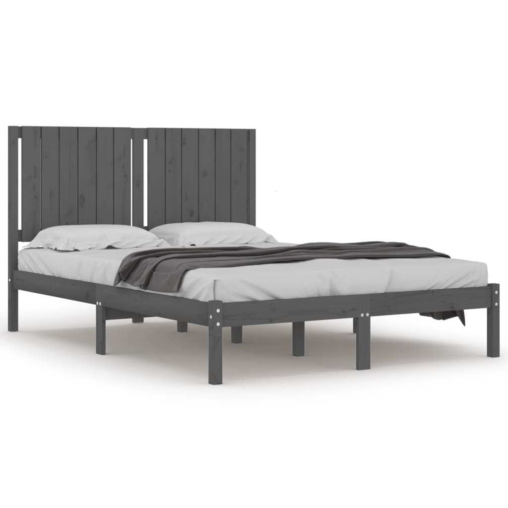 Bedframe Massief Grenenhout Grijs 135X190 Cm 4Ft6 Double