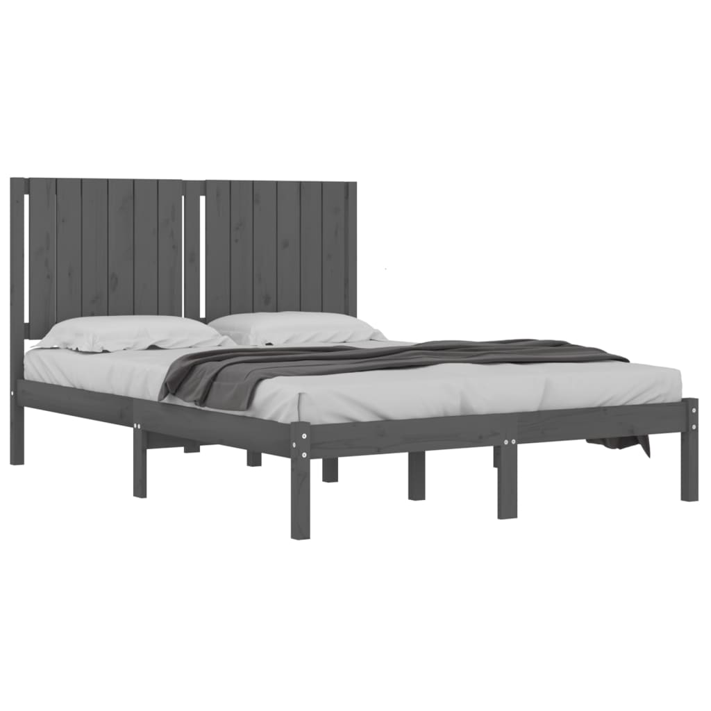 Bedframe Massief Grenenhout Grijs 135X190 Cm 4Ft6 Double