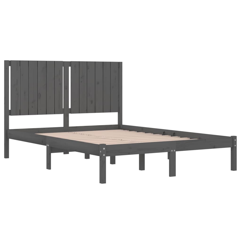 Bedframe Massief Grenenhout Grijs 135X190 Cm 4Ft6 Double