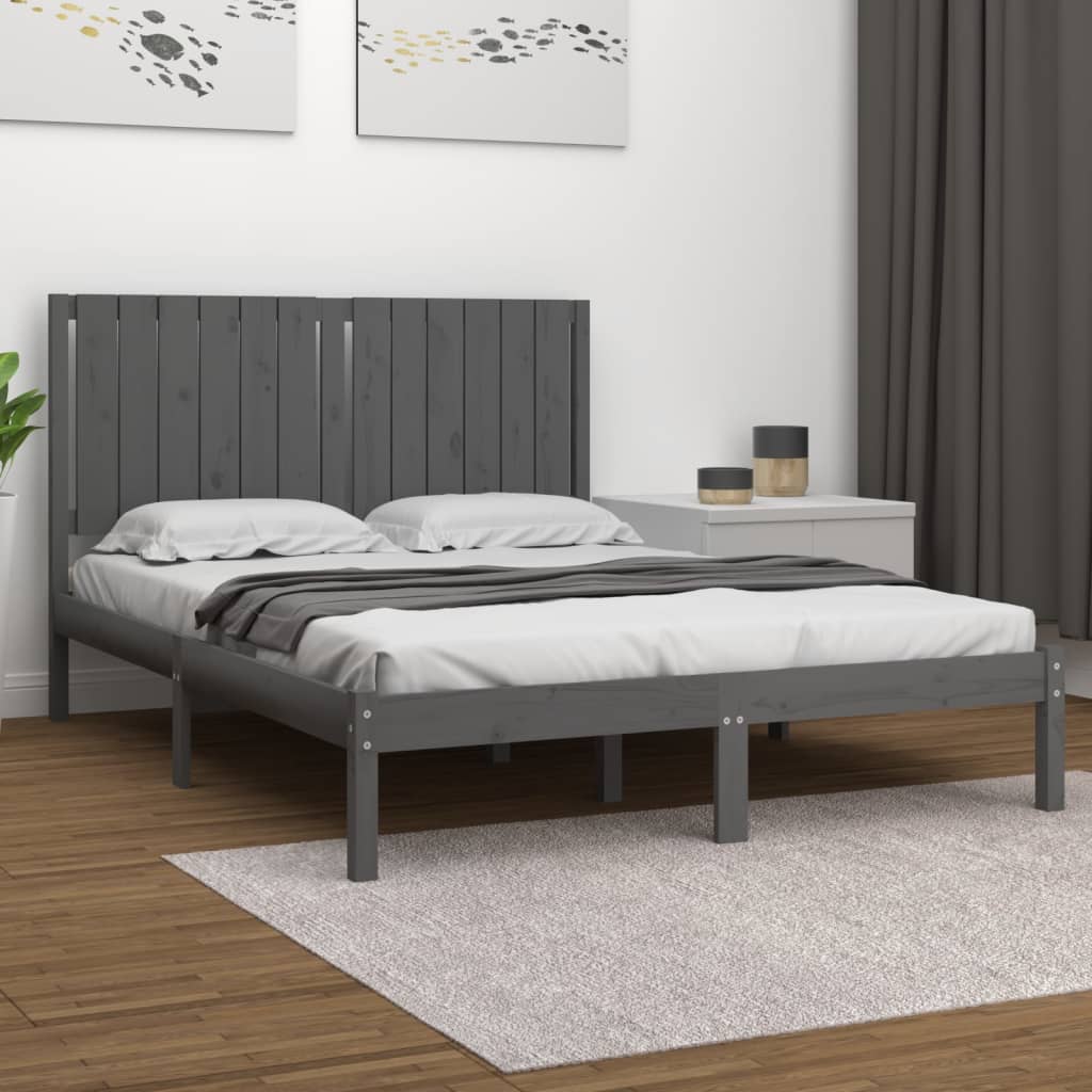 Bedframe Massief Grenenhout Grijs 135X190 Cm 4Ft6 Double