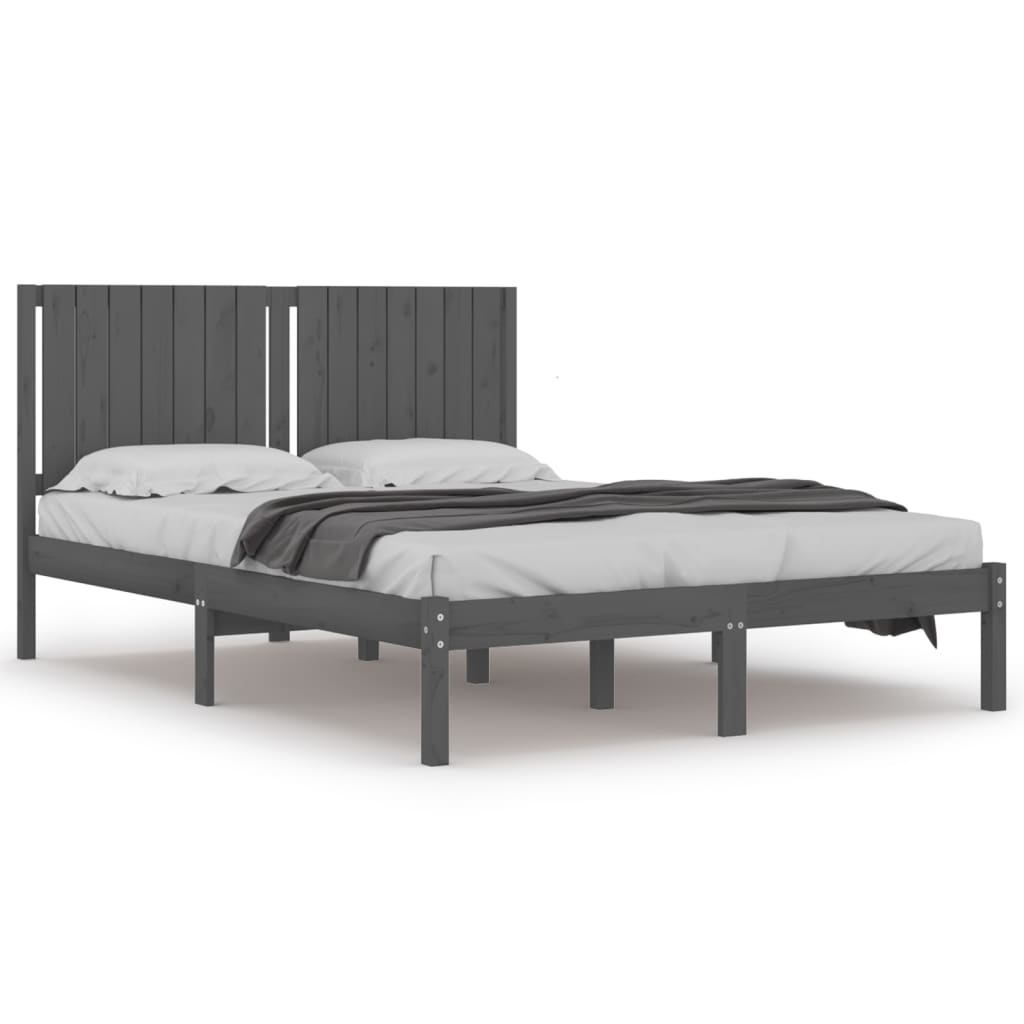 Bedframe Massief Hout Grijs 150X200 Cm 5Ft King Size