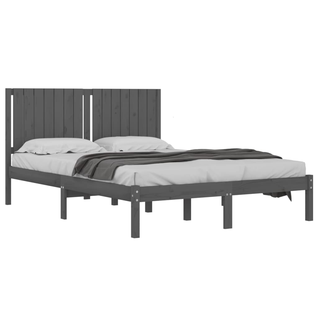Bedframe Massief Hout Grijs 150X200 Cm 5Ft King Size
