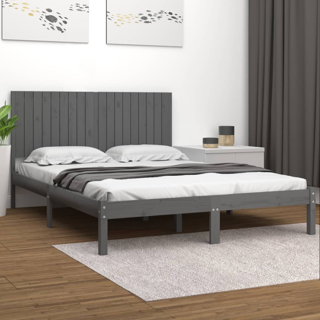 Bedframe Massief Hout Grijs 180X200 Cm 6Ft Super King