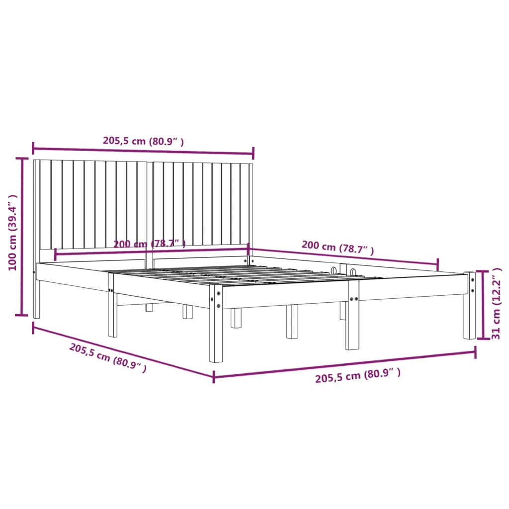 Bedframe Massief Grenenhout Honingbruin 200X200 Cm
