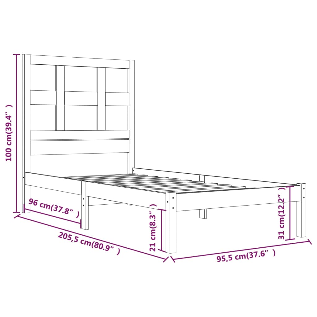 Bedframe Massief Grenenhout Honingbruin 90X200 Cm