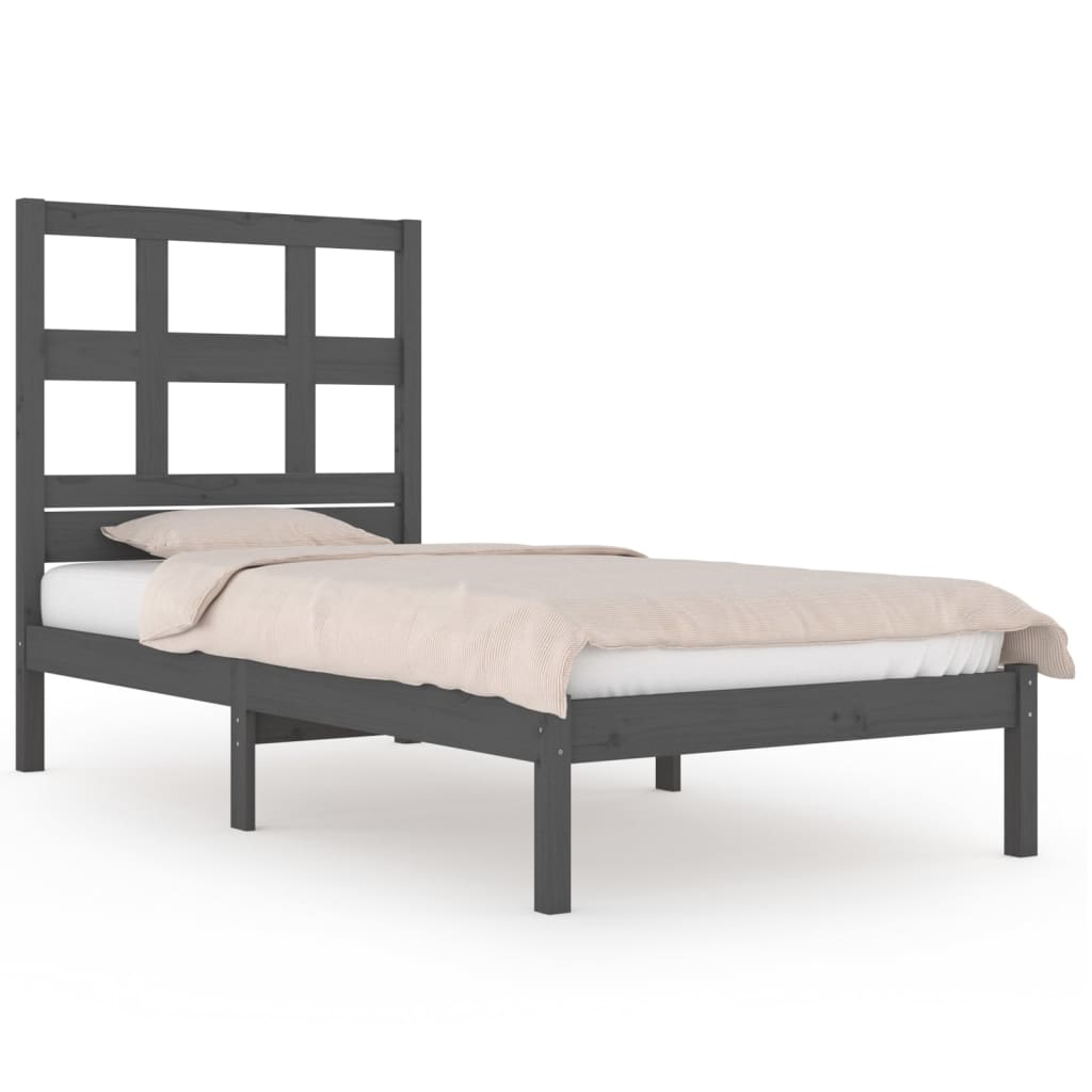Bedframe Massief Grenenhout Grijs 100X200 Cm