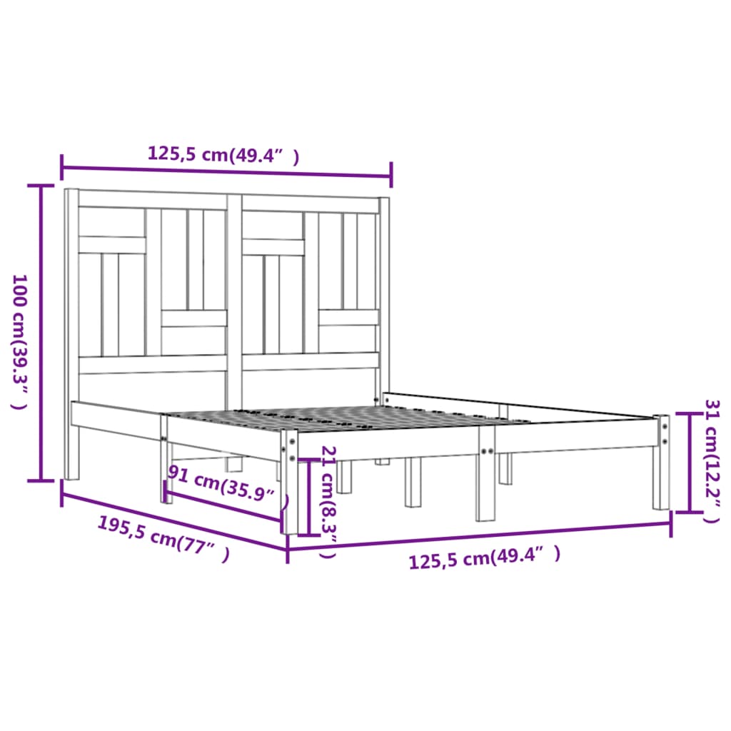 Bedframe Massief Hout Honingbruin 120X190 Cm 4Ft Small Double