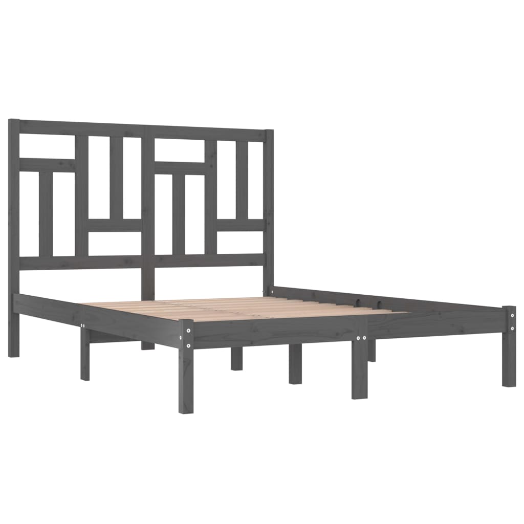 Bedframe Massief Grenenhout Grijs 150X200 Cm 5Ft King Size