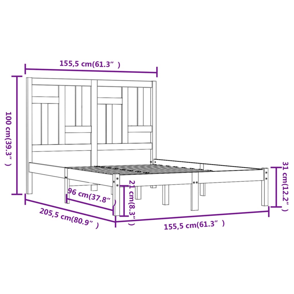 Bedframe Massief Grenenhout Grijs 150X200 Cm 5Ft King Size