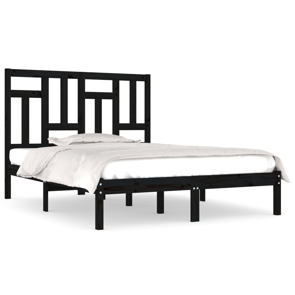 Bedframe Massief Grenenhout Zwart 150X200 Cm 5Ft King Size