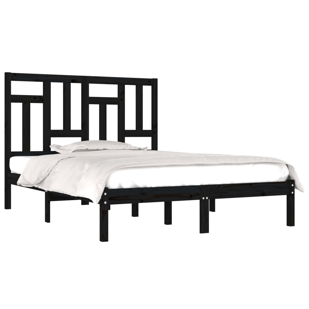 Bedframe Massief Grenenhout Zwart 150X200 Cm 5Ft King Size