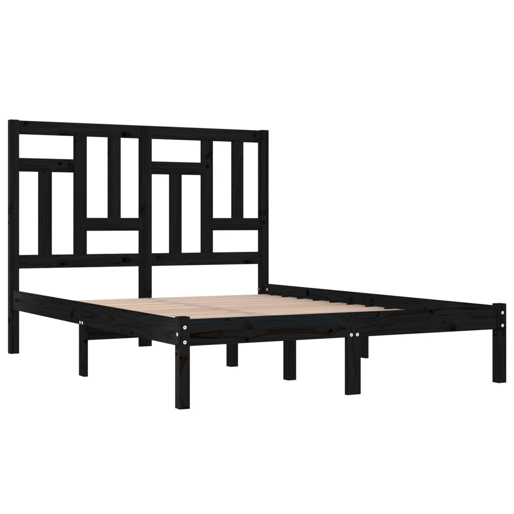 Bedframe Massief Grenenhout Zwart 150X200 Cm 5Ft King Size