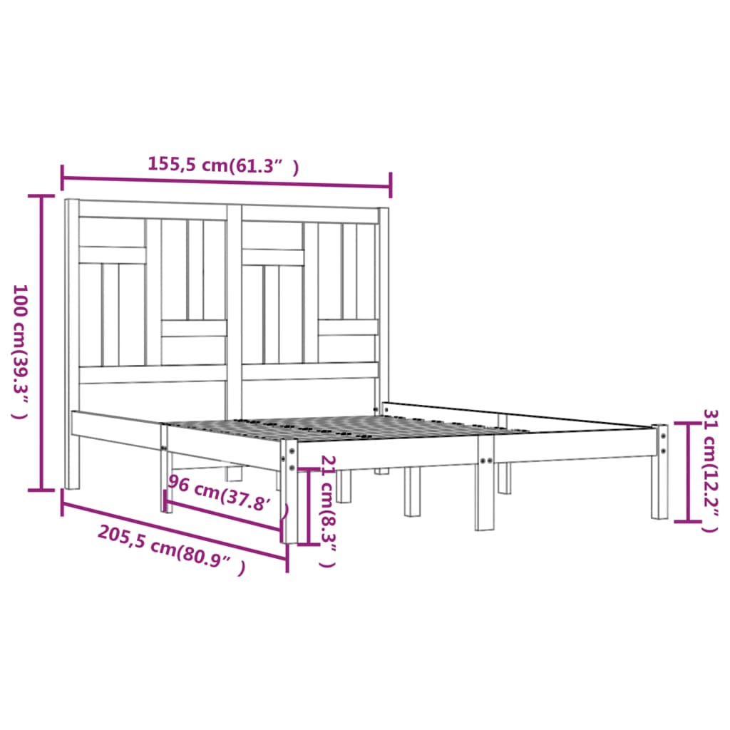 Bedframe Massief Grenenhout Zwart 150X200 Cm 5Ft King Size