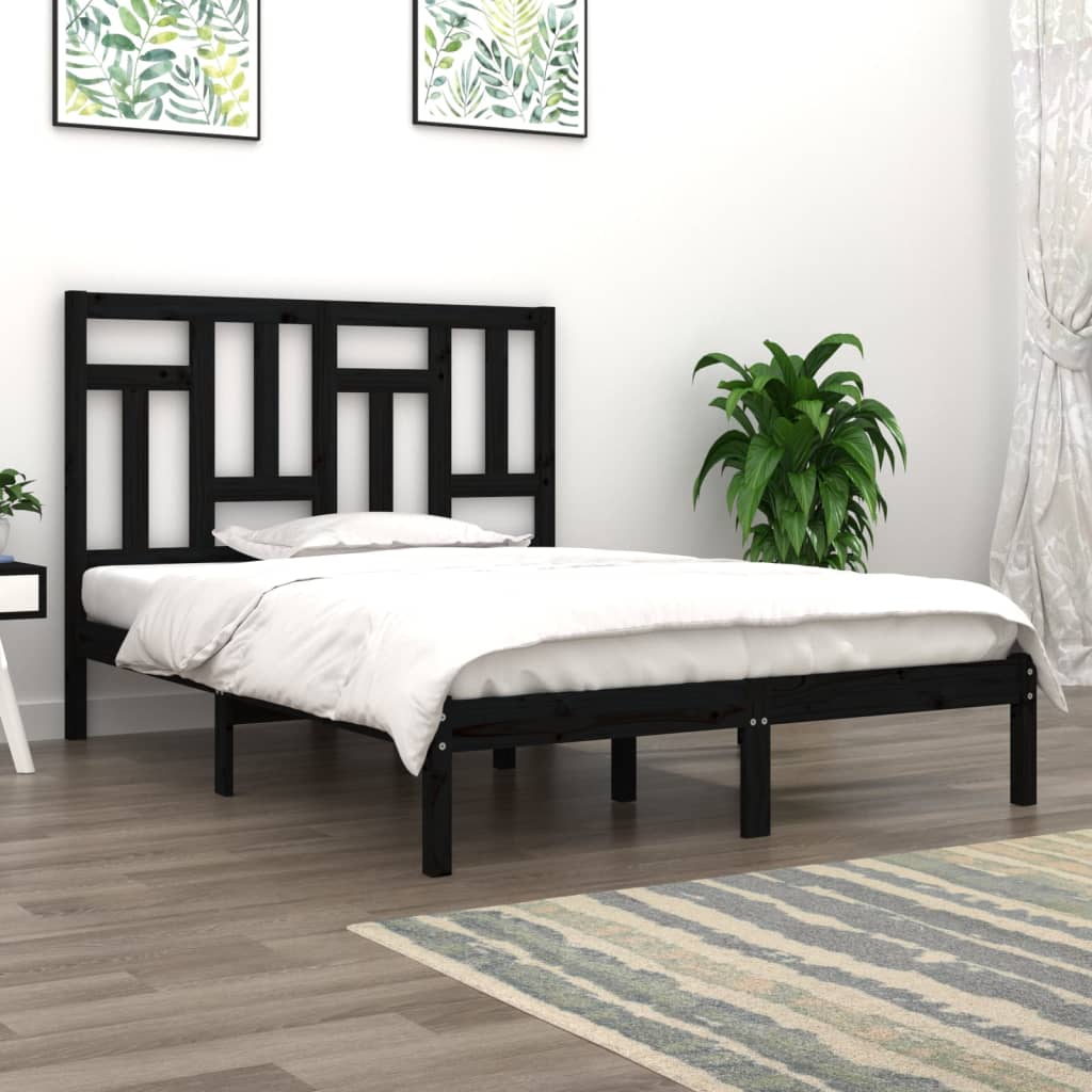 Bedframe Massief Grenenhout Zwart 150X200 Cm 5Ft King Size