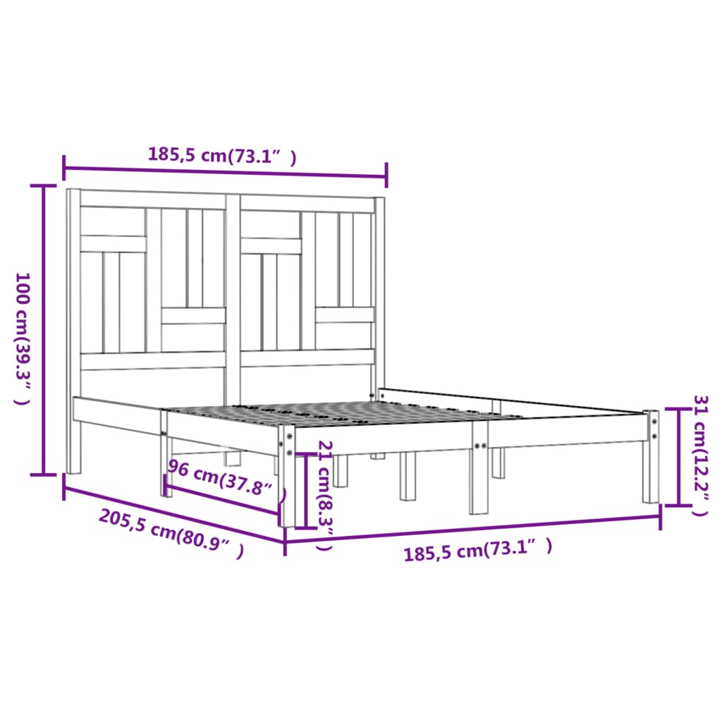 Bedframe Massief Grenenhout Grijs 180X200 Cm 6Ft Super King