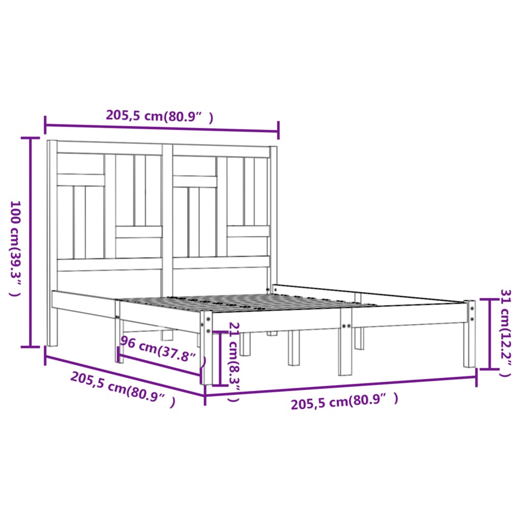 Bedframe Massief Grenenhout Honingbruin 200X200 Cm