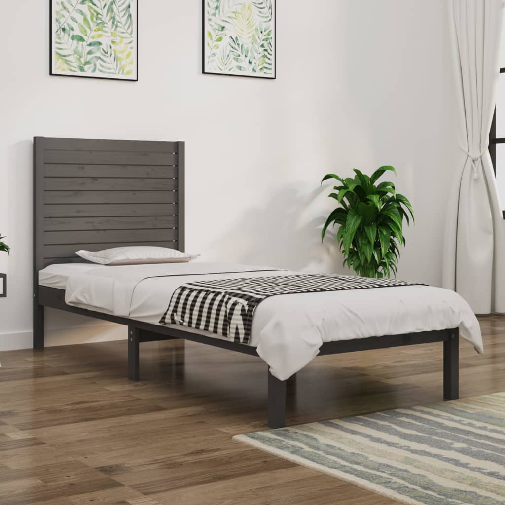 Bedframe Massief Hout Grijs 75X190 Cm 2Ft6 Small Single