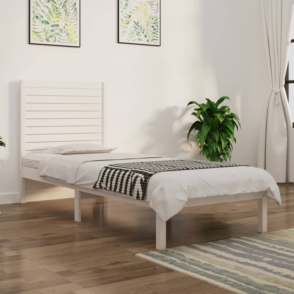 Bedframe Massief Hout Wit 90X190 Cm 3Ft6 Single