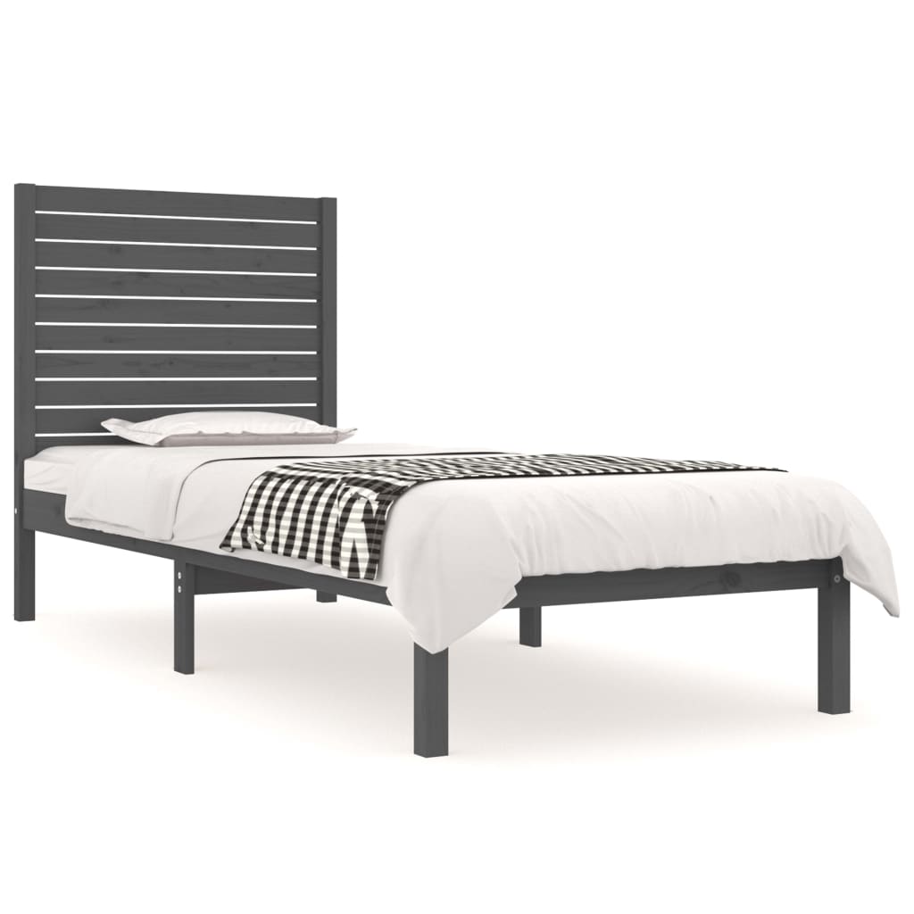 Bedframe Massief Hout Grijs 90X190 Cm 3Ft6 Single