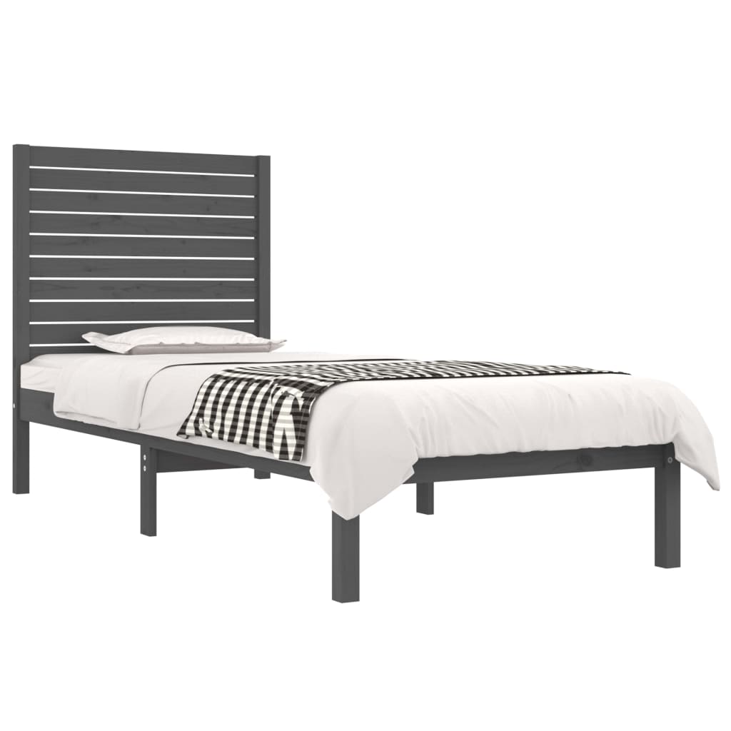 Bedframe Massief Hout Grijs 90X190 Cm 3Ft6 Single