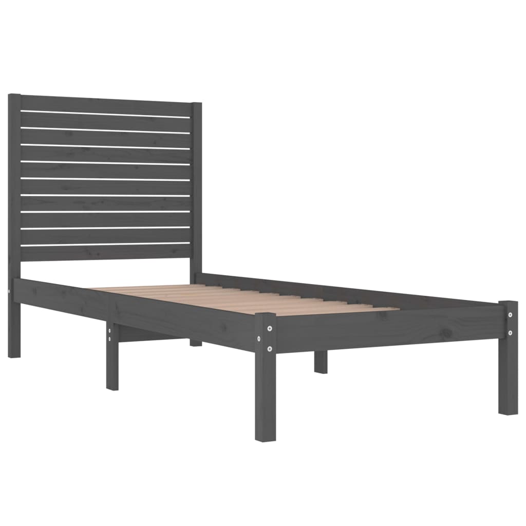 Bedframe Massief Hout Grijs 90X190 Cm 3Ft6 Single