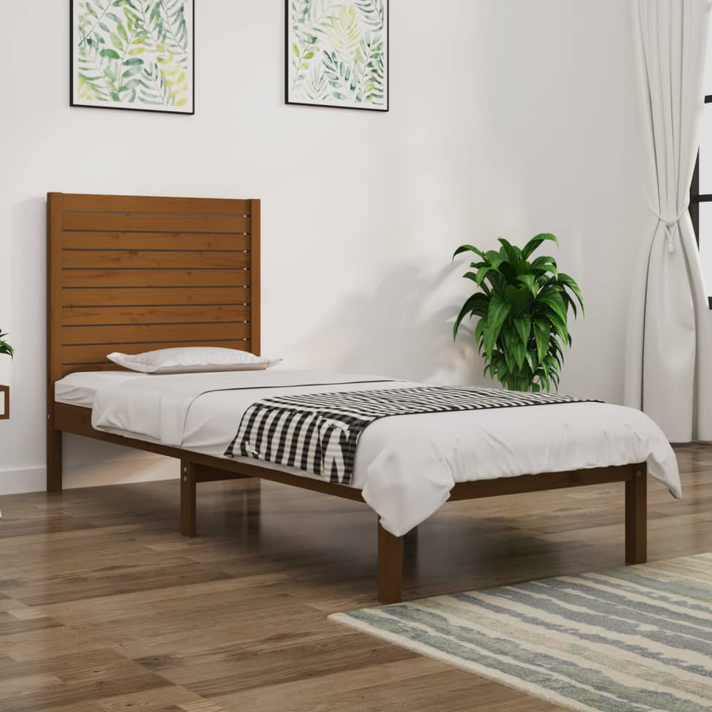 Bedframe Massief Hout Honingbruin 90X190 Cm 3Ft6 Single