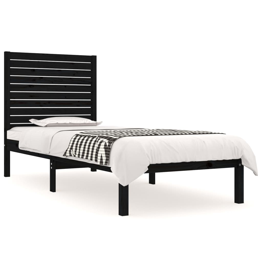 Bedframe Massief Hout Zwart 90X190 Cm 3Ft6 Single