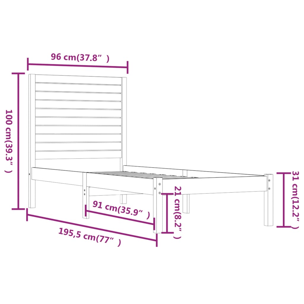 Bedframe Massief Hout Zwart 90X190 Cm 3Ft6 Single