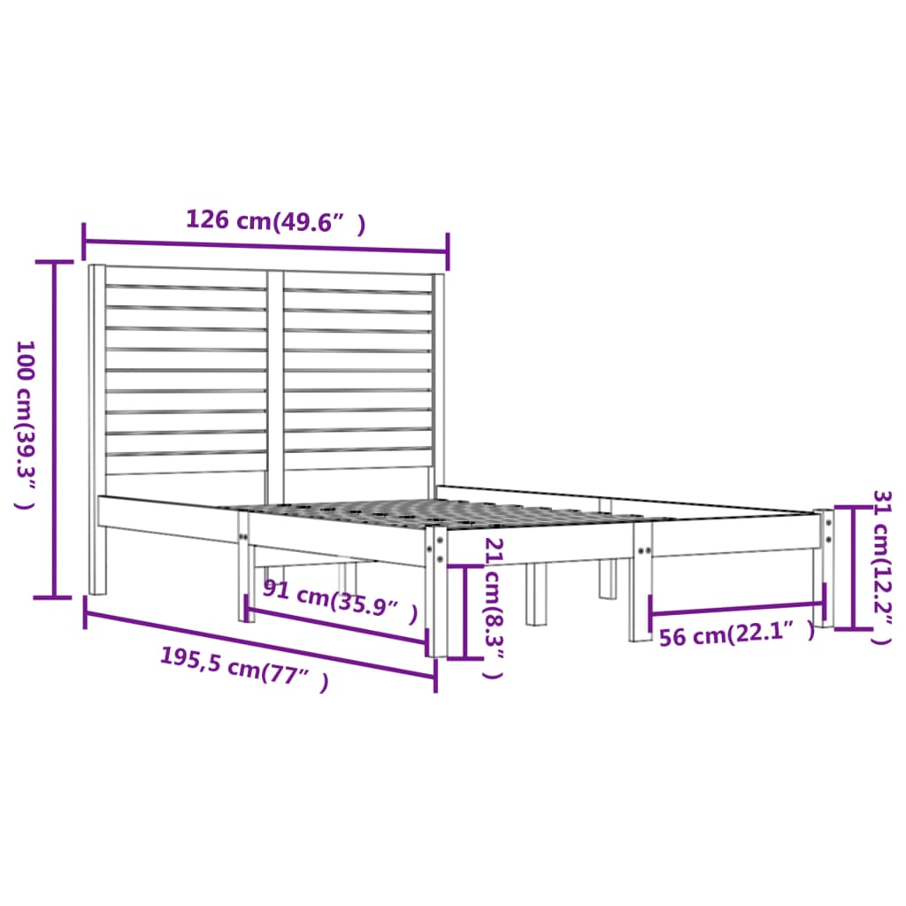 Bedframe Massief Hout Grijs 120X190 Cm 4Ft Small Double