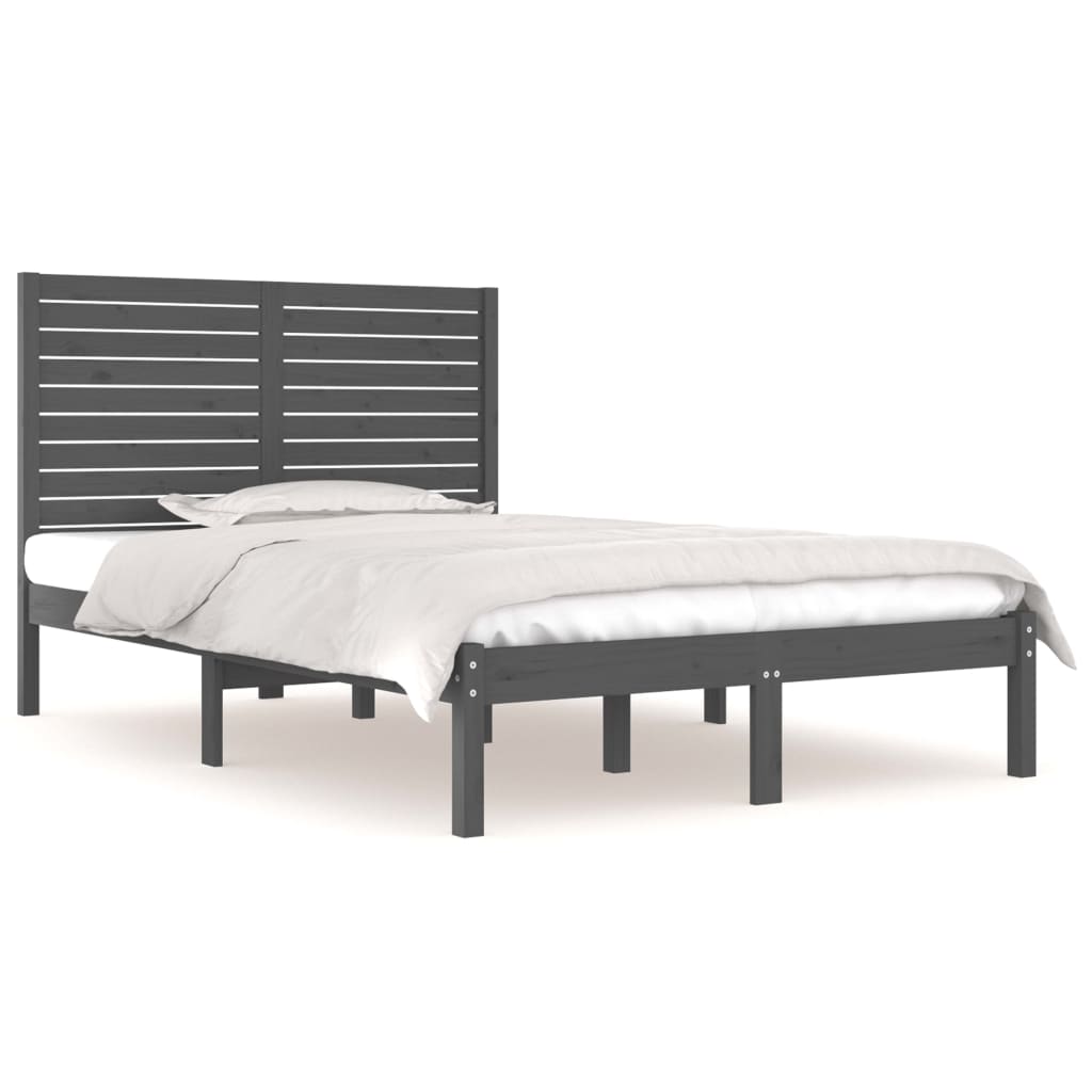 Bedframe Massief Hout Grijs 135X190 Cm 4Ft6 Double