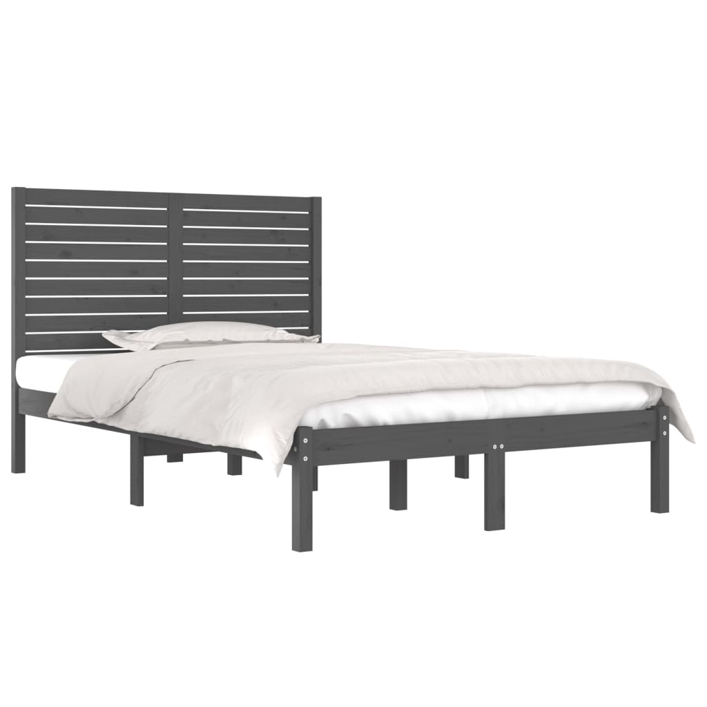 Bedframe Massief Hout Grijs 135X190 Cm 4Ft6 Double