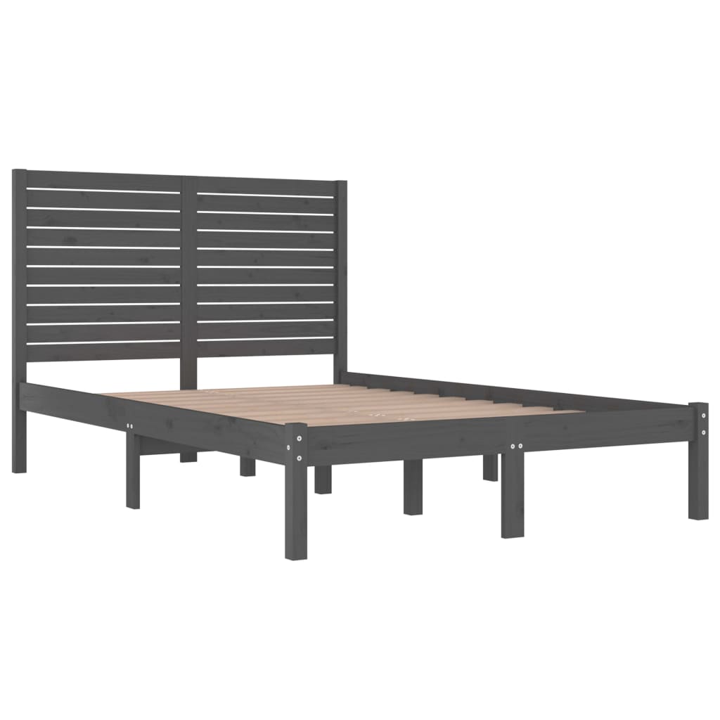 Bedframe Massief Hout Grijs 135X190 Cm 4Ft6 Double