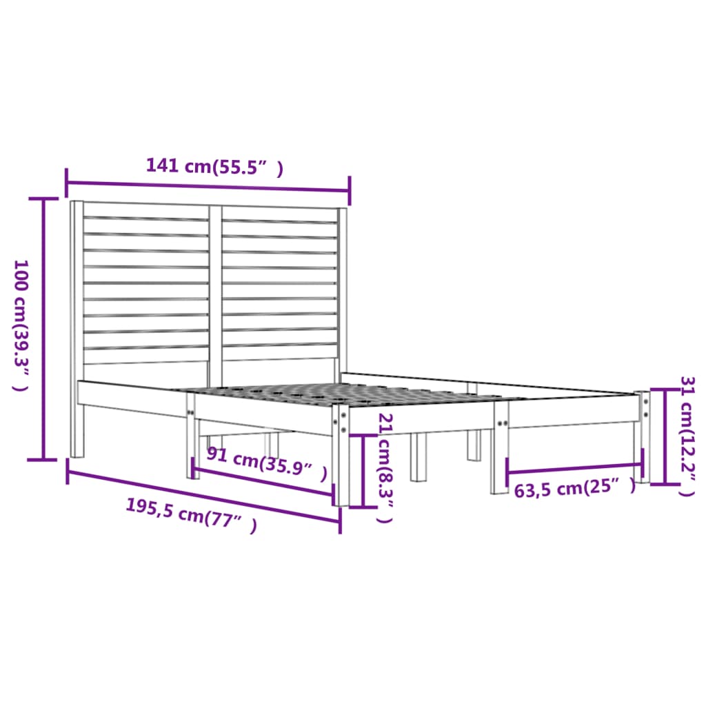 Bedframe Massief Hout Honingbruin 135X190 Cm 4Ft6 Double