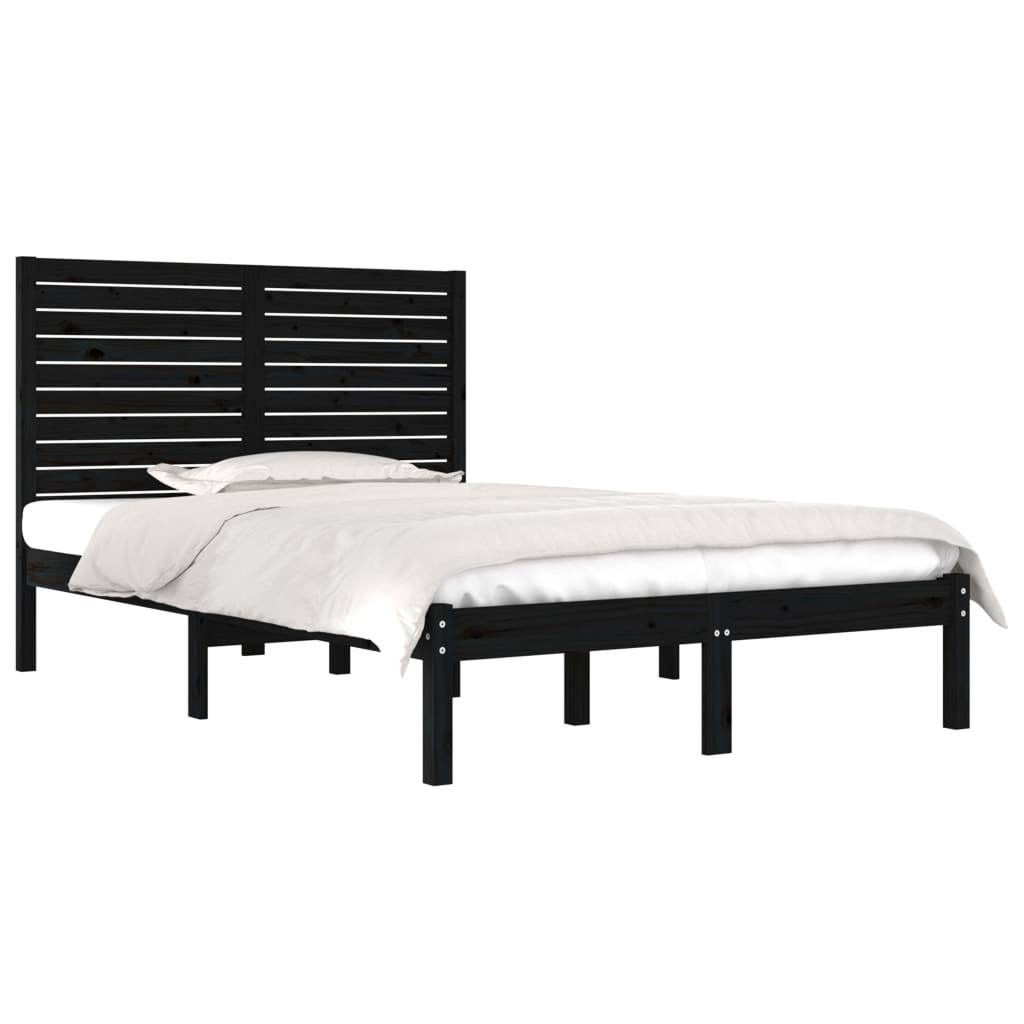 Bedframe Massief Hout Zwart 135X190 Cm 4Ft6 Double