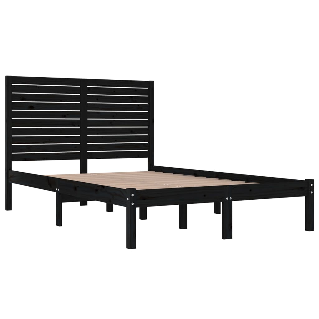 Bedframe Massief Hout Zwart 135X190 Cm 4Ft6 Double